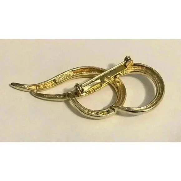 Vintage Piscitelli Brooch Modernist Swirl Shiny Gold Plated 70s Broach 3" Long - Picture 3 of 6